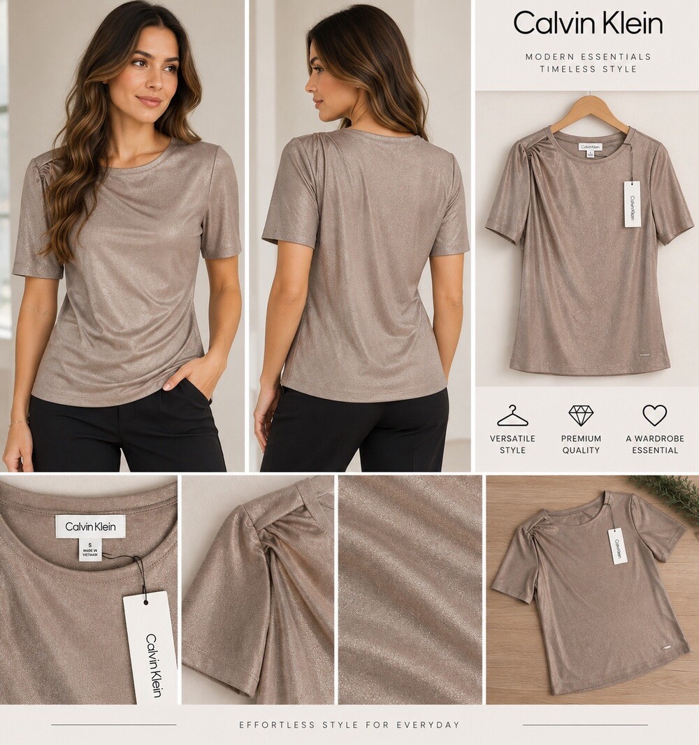 NWT Calvin Klein Short Sleeve Shirt - Side Ruffle Design Womens Small - MSRP $69
